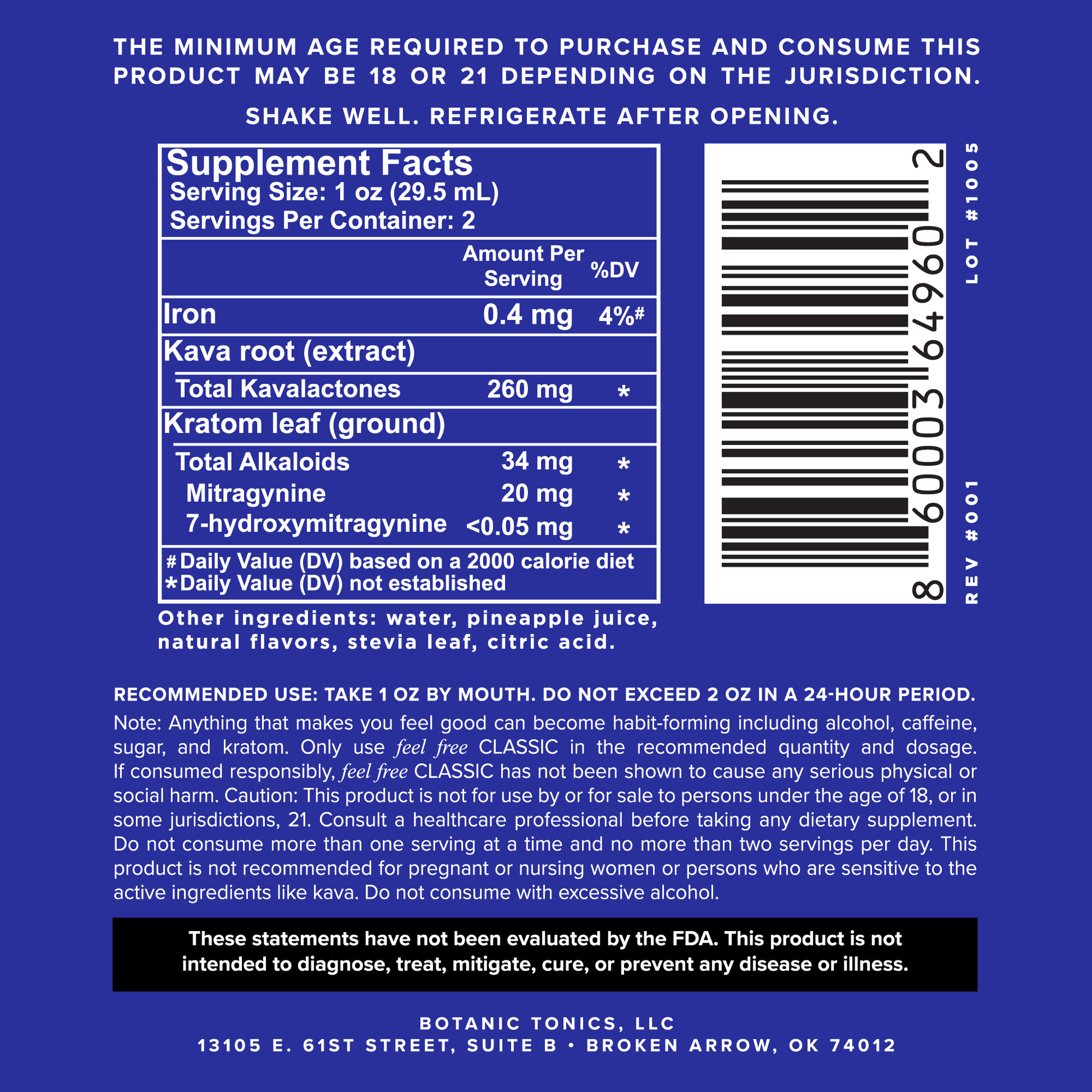 feel free classic wellness tonic supplement facts