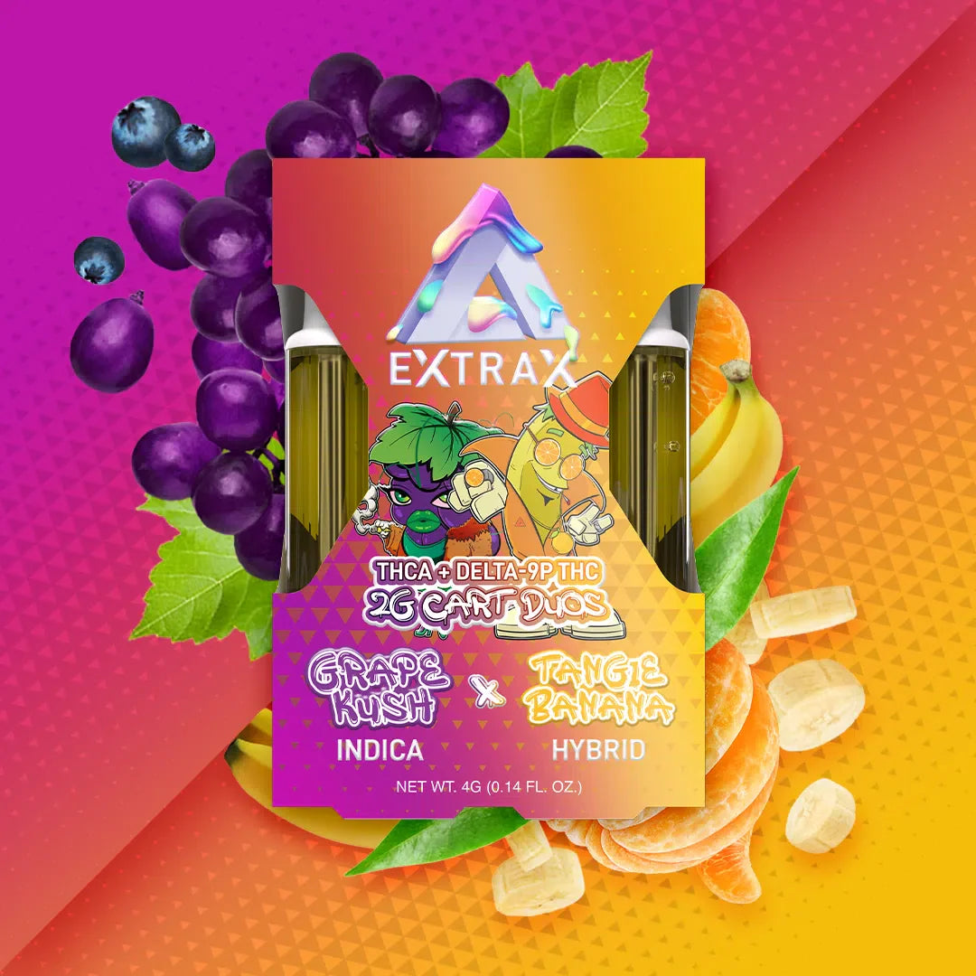 Delta Extrax Adios Blend THC-A Cartridge | 4g - Grape Kush (Indica) X Tangie Banana (Hybrid) 2