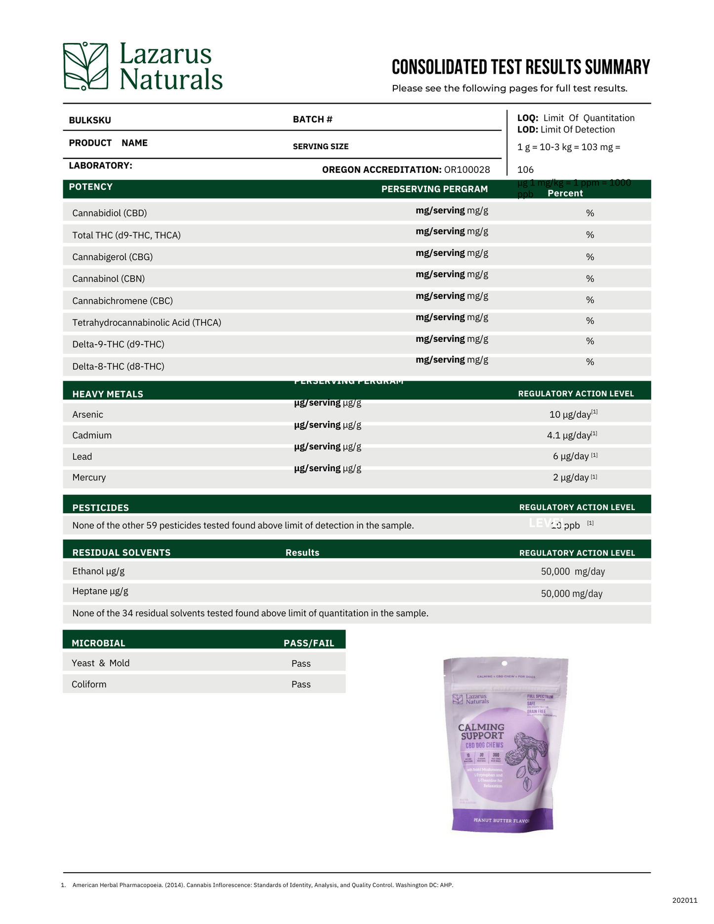 Lazarus Naturals Calming Support CBD Dog Chews - Peanut Butter
