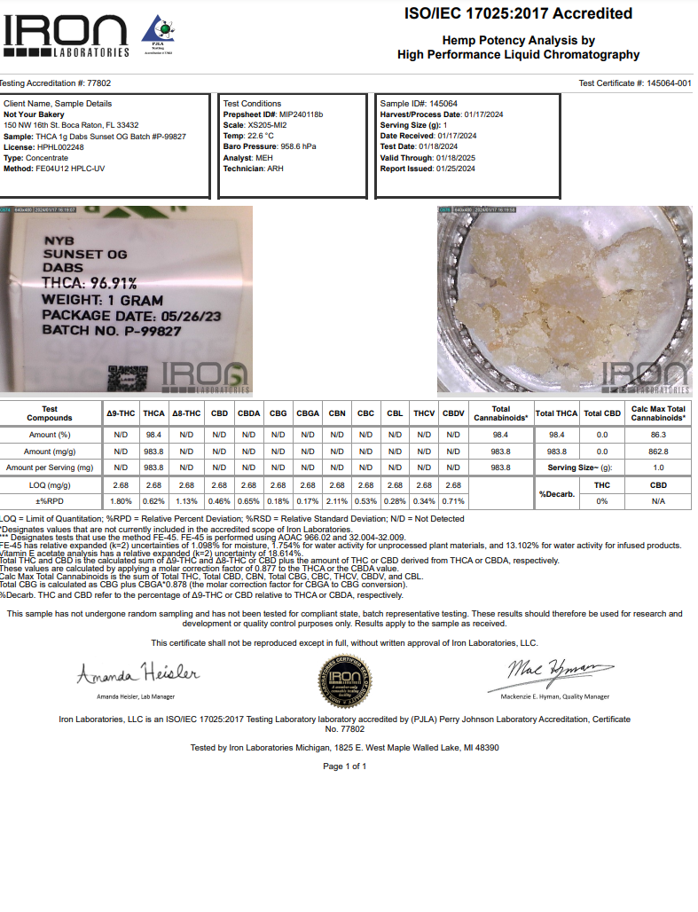 Not Your Bakery 2.5G THCA Dabs