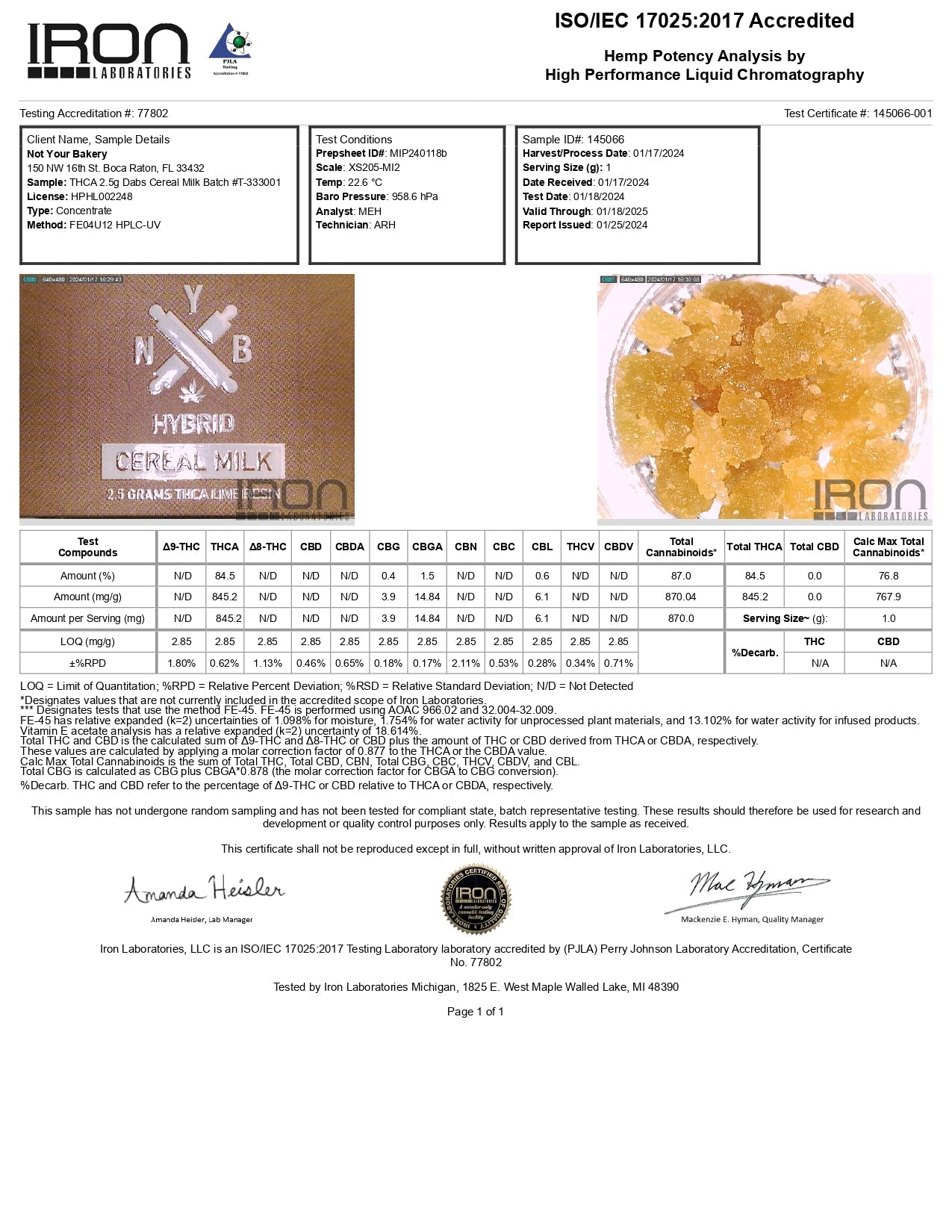 Not Your Bakery 2.5G THCA Dabs