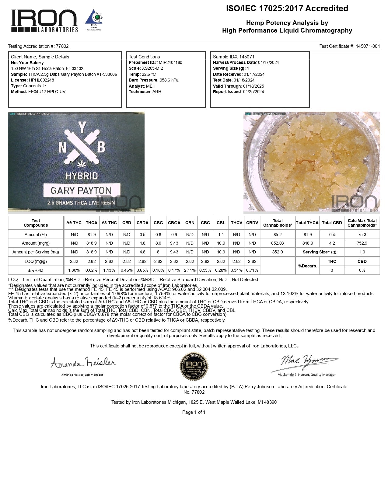 Not Your Bakery 2.5G THCA Dabs