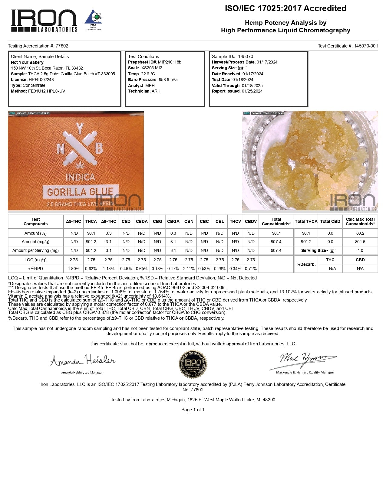 Not Your Bakery 2.5G THCA Dabs