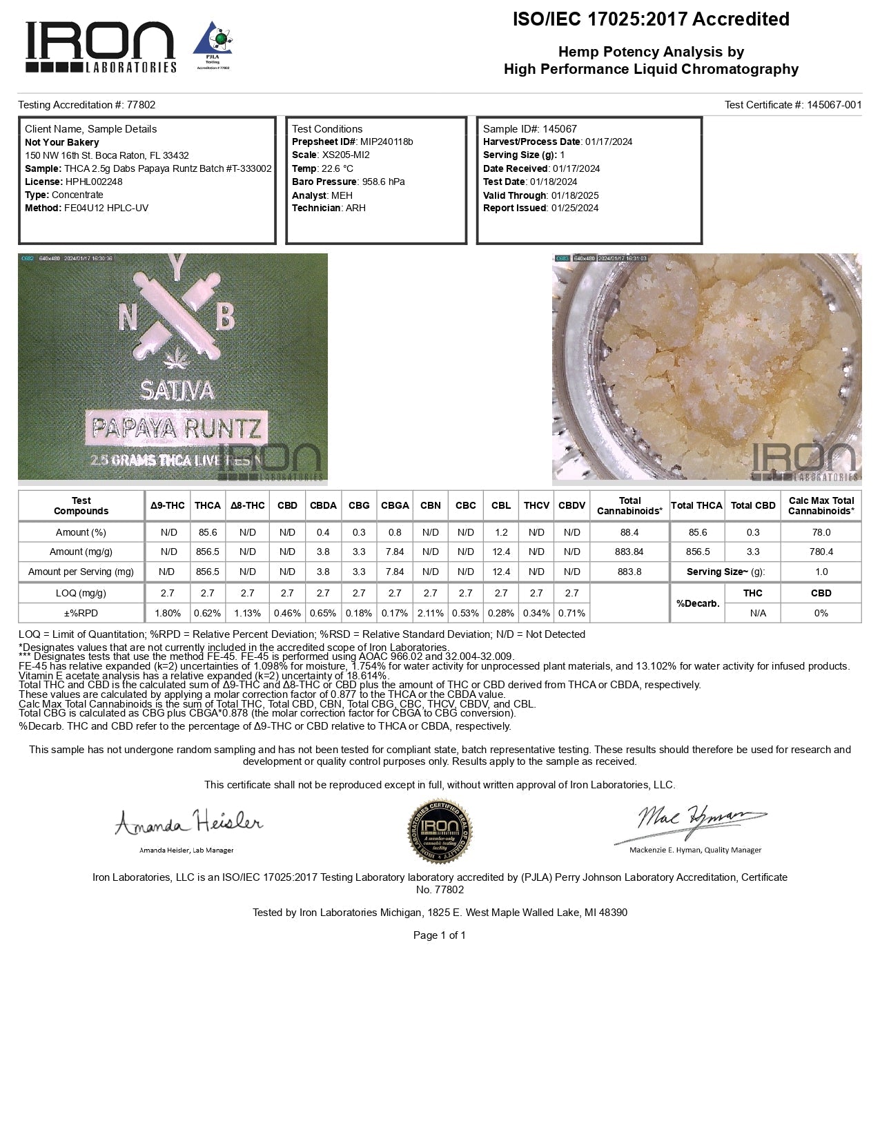 Not Your Bakery 2.5G THCA Dabs