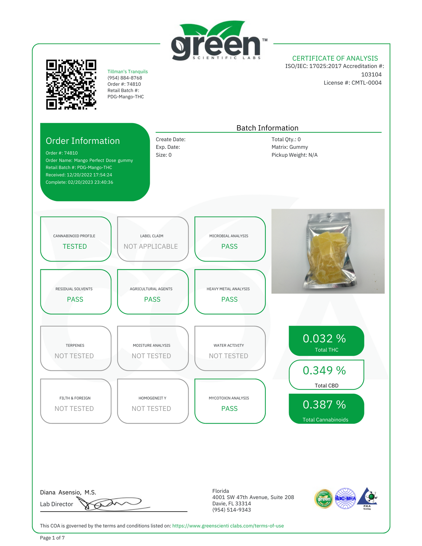 Tillman Tranquils CBD:THC Gummies Mango