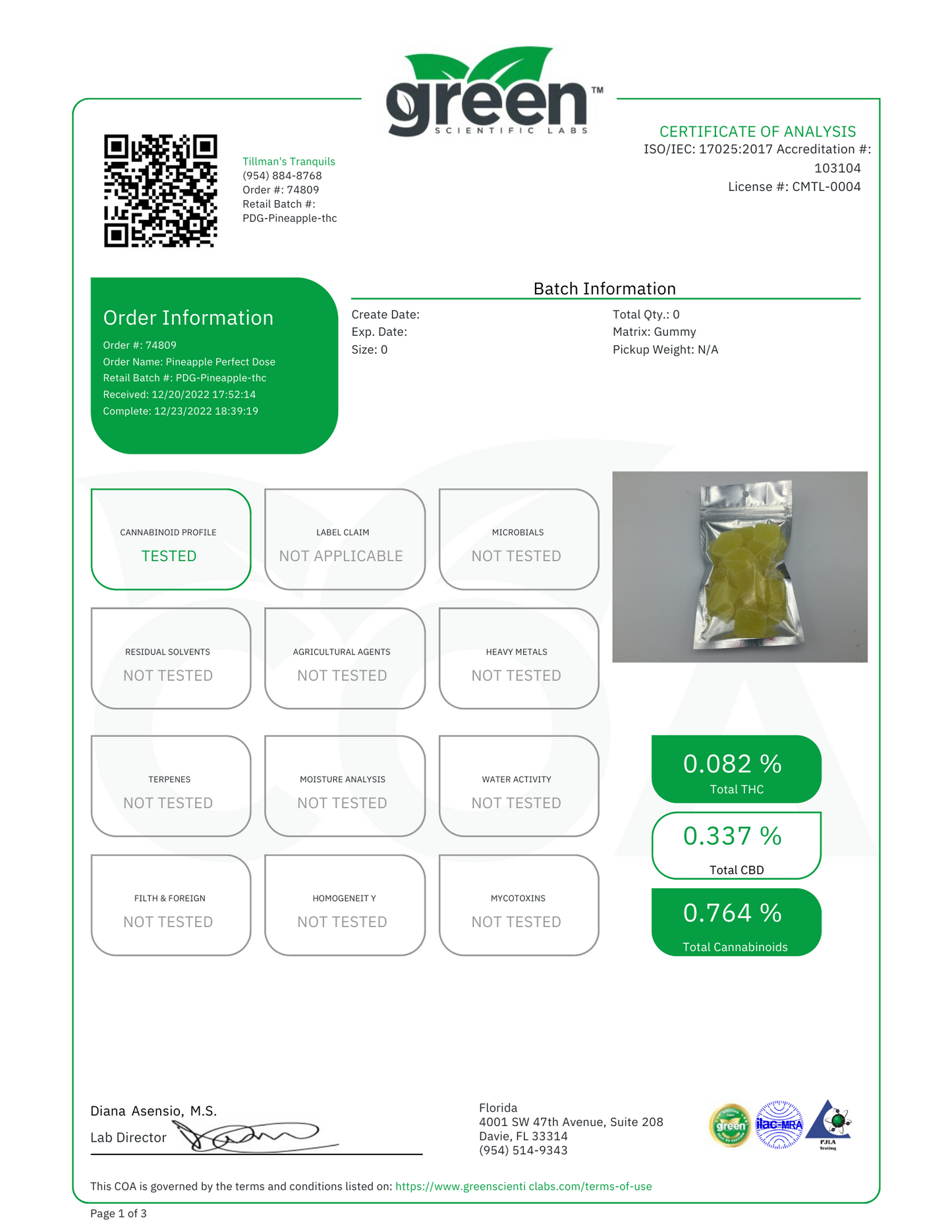 Tillman Tranquils CBD:CBG:THC Gummies Pineapple