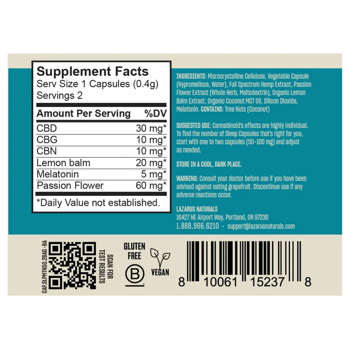 Lazarus Naturals CBD+CBN CAPSULES, SLEEP + MELATONIN