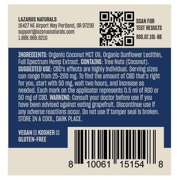 Lazarus Naturals CBD RSO 10ml (1000mg CBD)