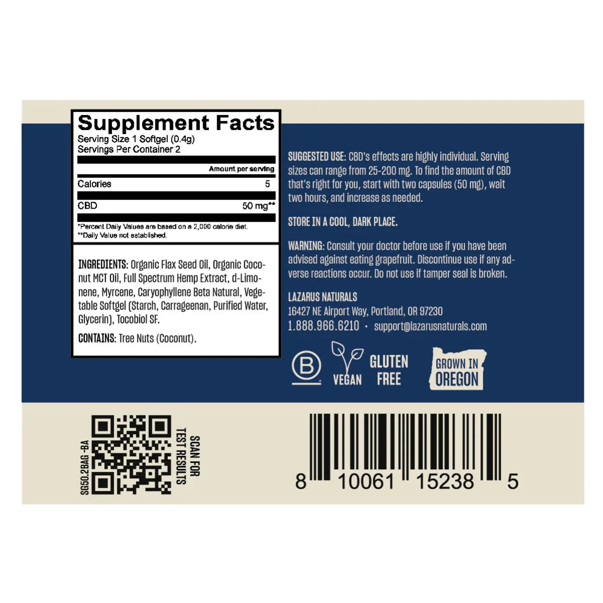 Lazarus Naturals CBD SOFTGELS 50mg