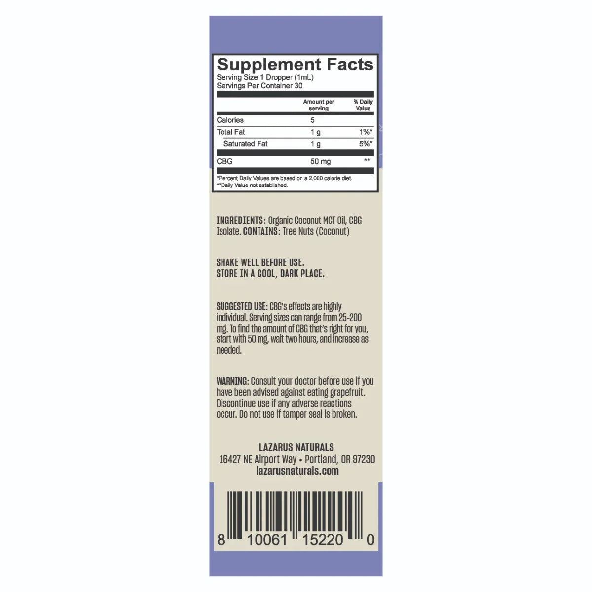 Lazarus Naturals Flavorless CBD TINCTURE, 50MG/ML