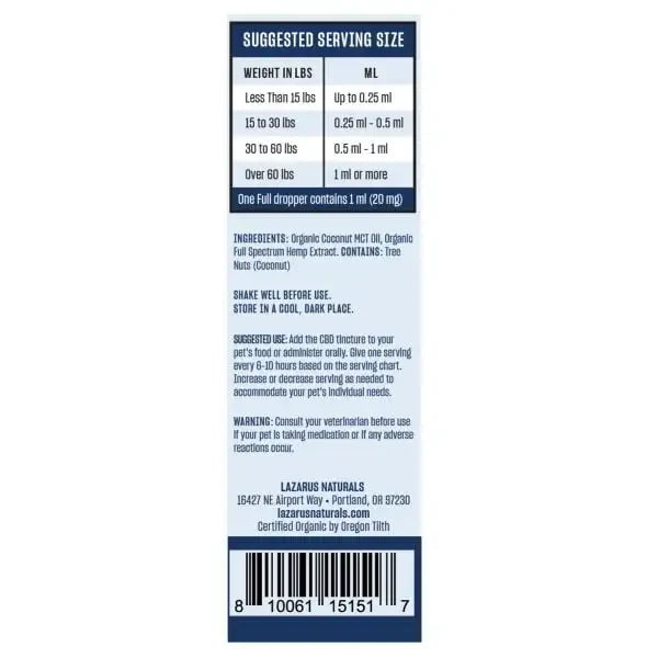 Lazarus Naturals Calming Pet CBD Oil Tincture - 30ml
