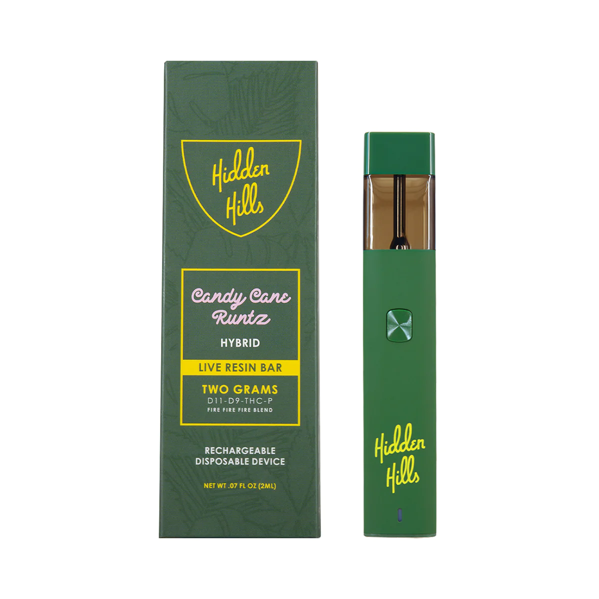 Candy Cane Runtz 2g Disposable fire fire fire blend Vape - A green-colored Vape of Hidden Hills.