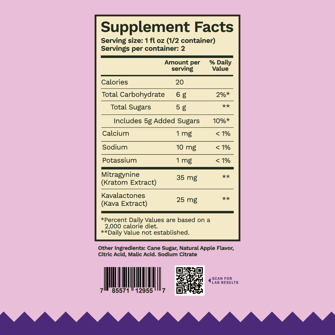 Supplemental Facts and Ingredients of Super Feels Chill Vibes Kava and Kratom Shot