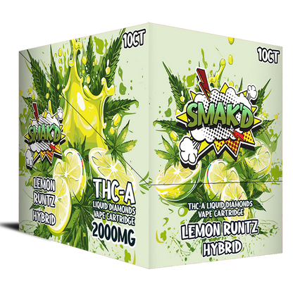 Smak'd 2ML THC-A Liquid Diamonds Vape Cartridge - Lemon Runtz (Hybrid)2