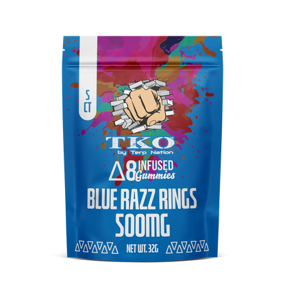 TKO D-8 Infused Gummies 500mg- Blue Razz Rings