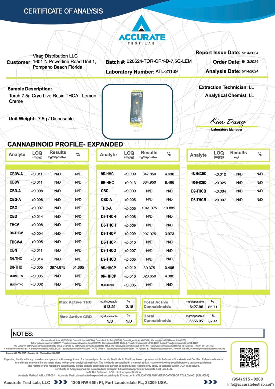 Torch CRYO THC-A Cured Live Resin | 7.5G