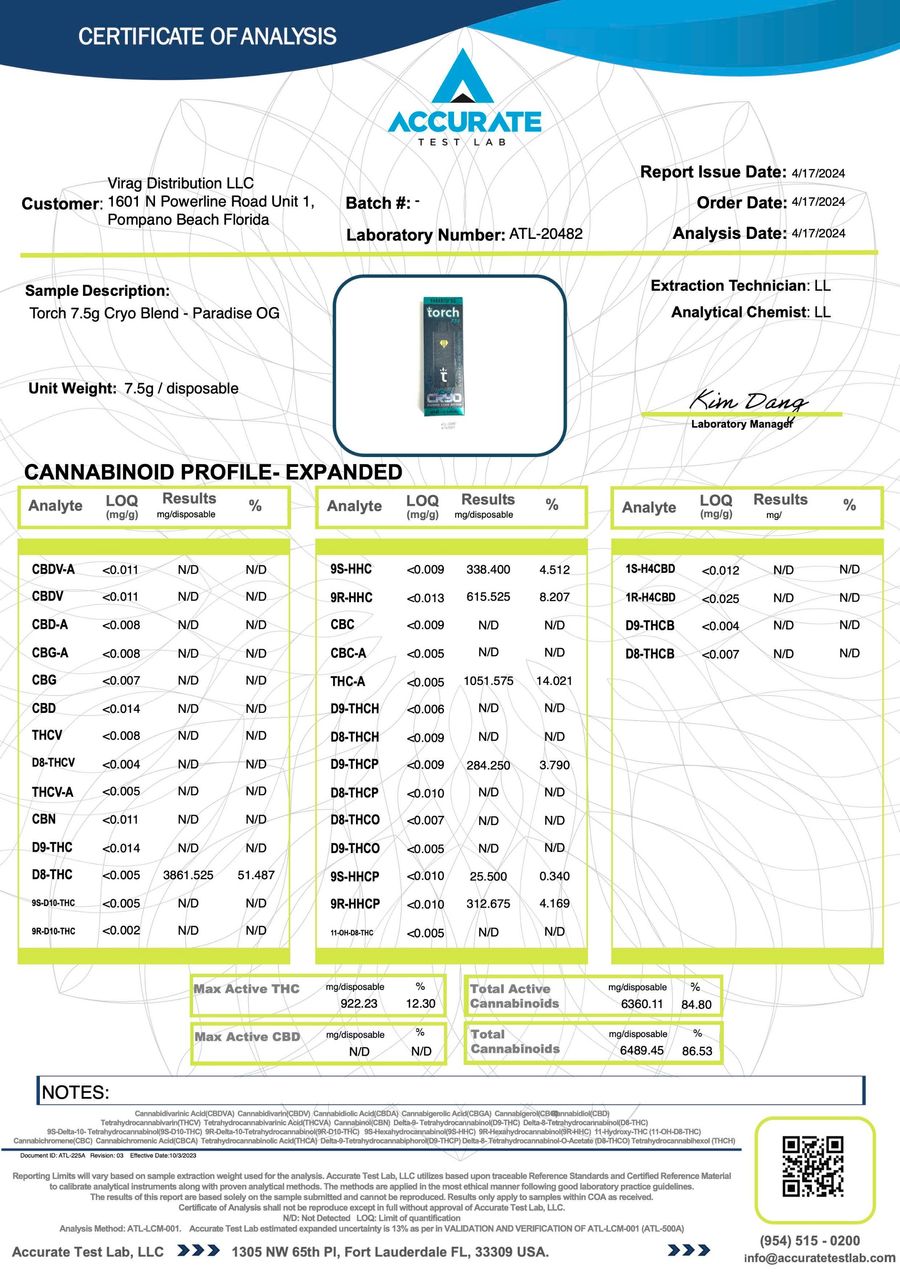 Torch CRYO THC-A Cured Live Resin | 7.5G