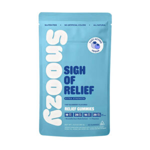 Snoozy – Sigh of Relief Gummies – Tart Blueberry – THC + CBD + CBC + CBG – 20 Count