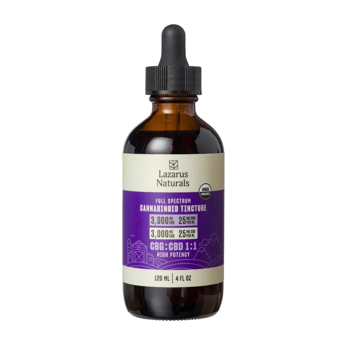 Lazarus Naturals ORGANIC CBD+CBG TINCTURE, 25MG CBD & 25MG CBG / ML