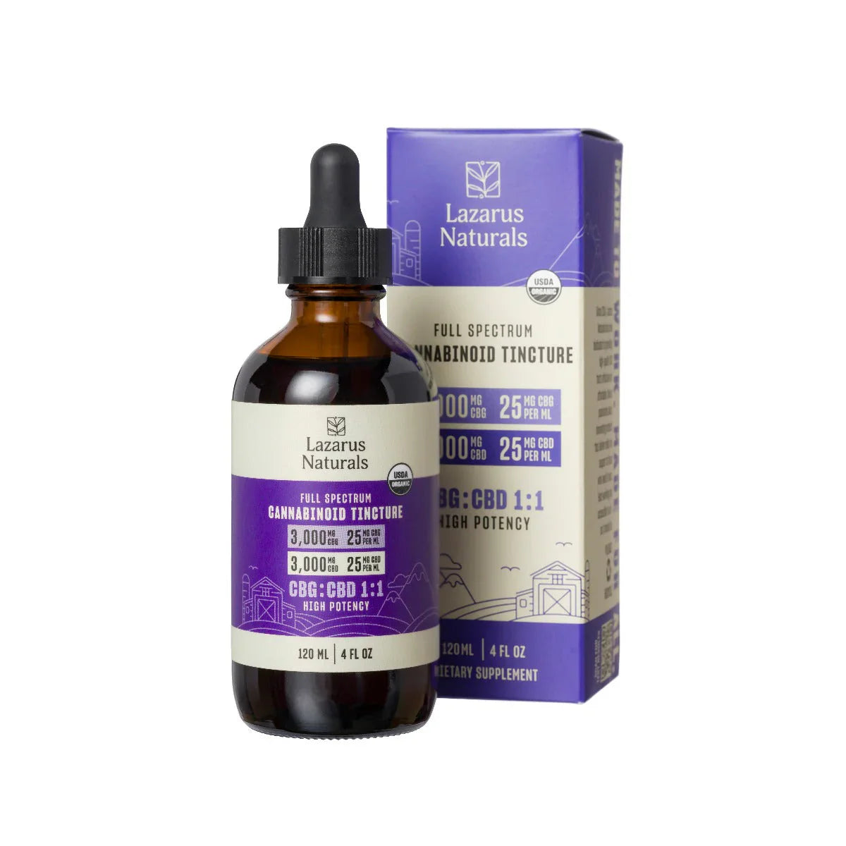 Lazarus Naturals ORGANIC CBD+CBG TINCTURE, 25MG CBD & 25MG CBG / ML